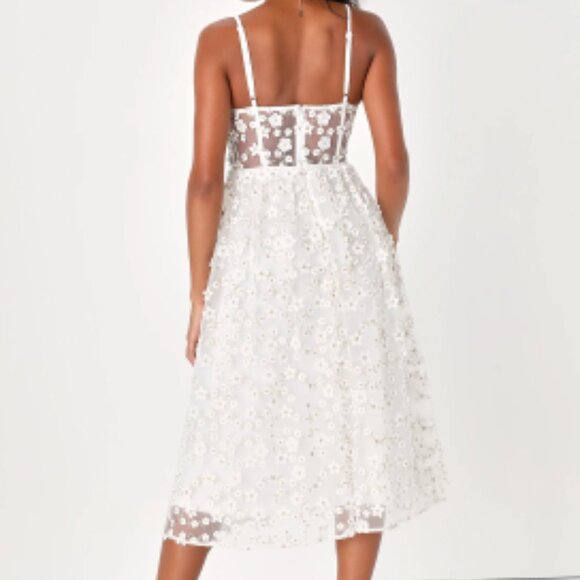 Lulu's Darling Romance White Tulle Floral Applique Bustier Midi Dress - Picture 2 of 4